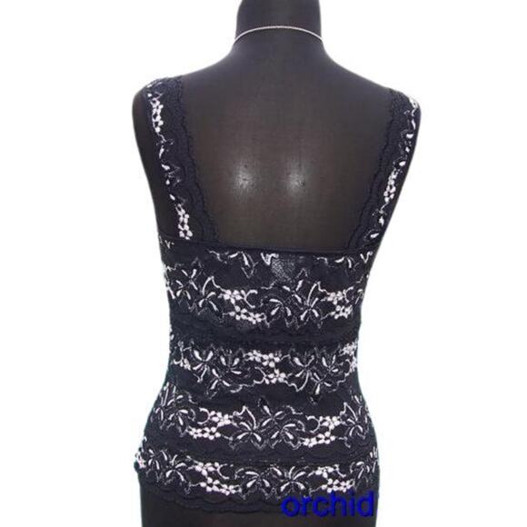 Cache Sheer Illusion Lace Mesh Cami Top New Black White Stretch NWT $98 - Picture 3 of 4